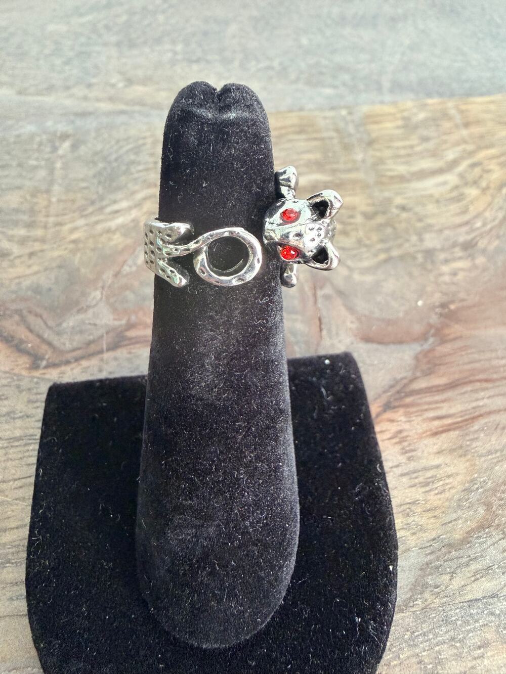 Silver Tone Red Rhinestone Bat Wrap Ring Halloween Size 5 Adjustable